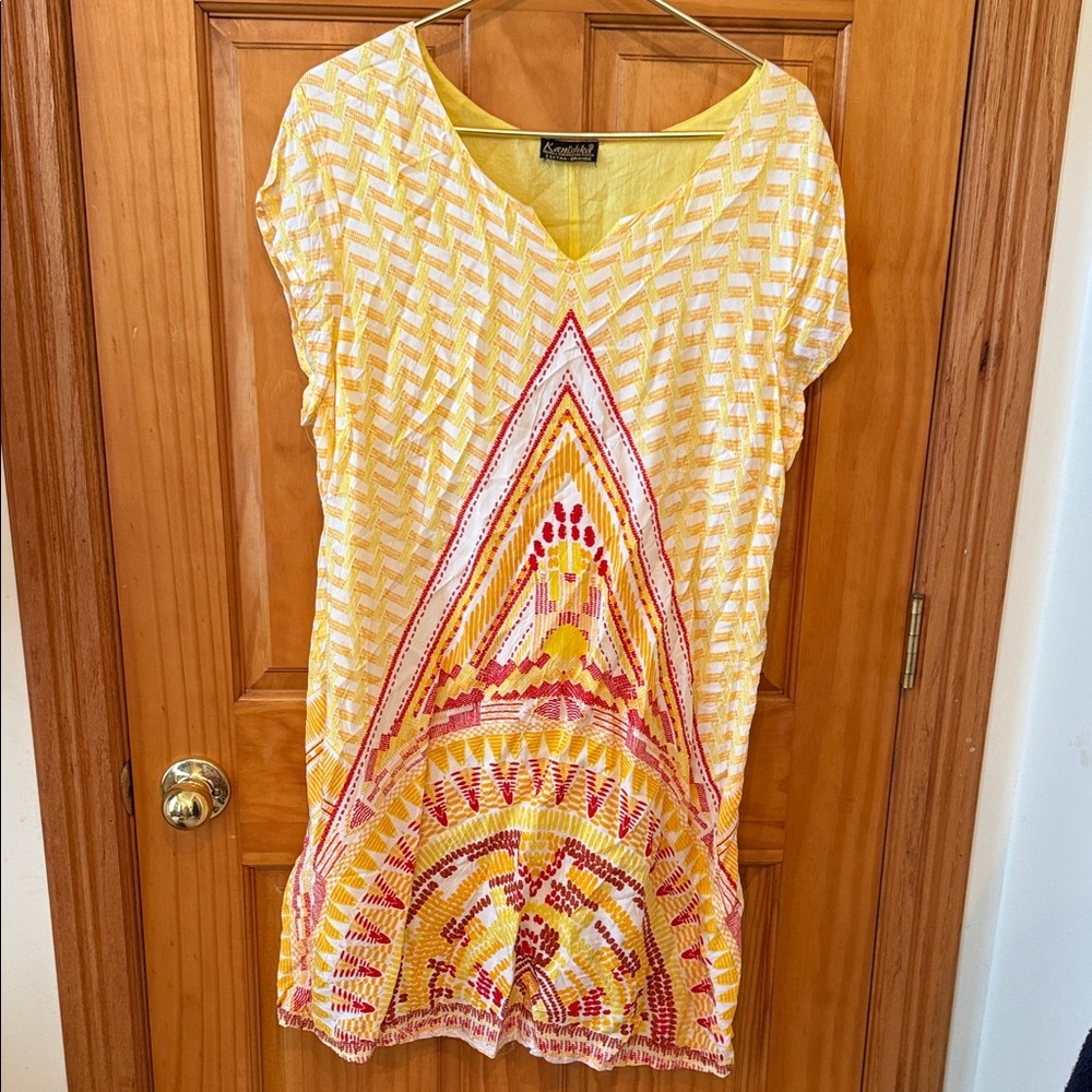Yellow and Pink Geometric Tunic Dress